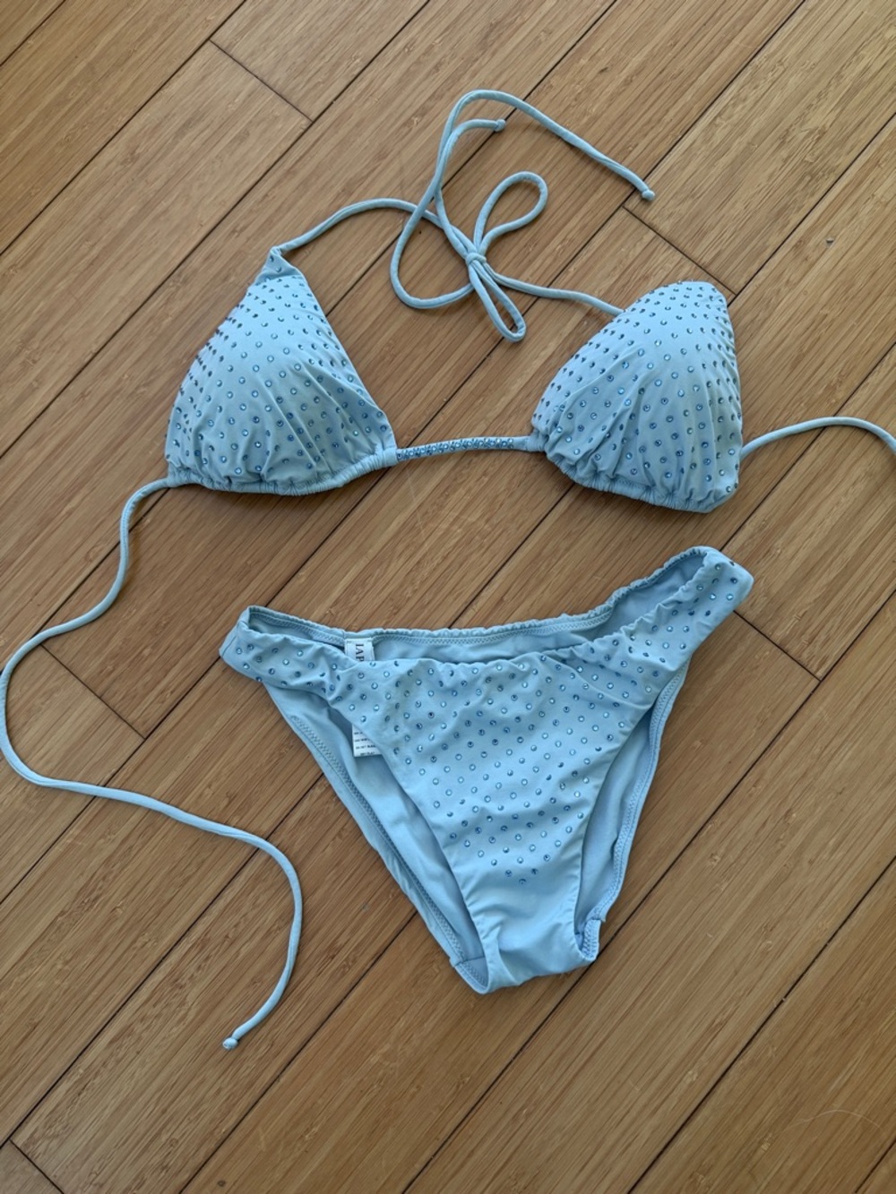 La Perla Pale Blue Crystal-Stud Triangle Bikini